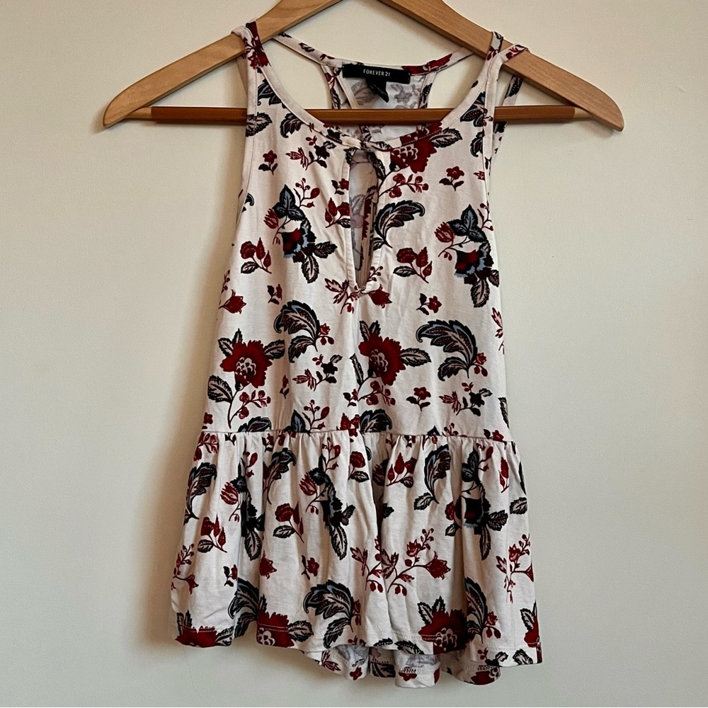 Forever 21 Red Cream Floral Strappy Tank Top XS